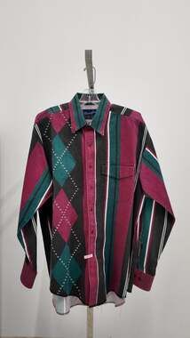 Vintage 90s Wrangler Single Needle Tailoring Western Shirt - Maroon/Teal (Size 1